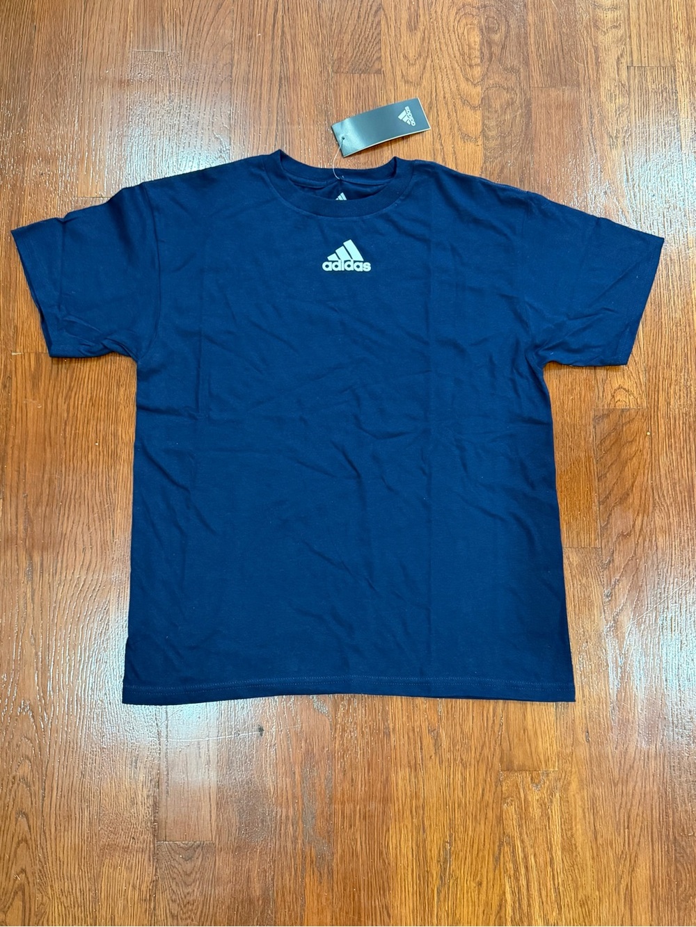 100% cotton Adidas boys Navy Blue Logo Crew Neck T-Shirt